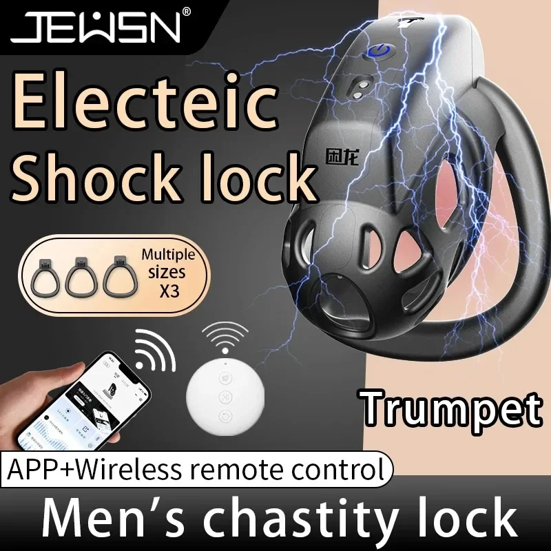 JEUSN Electric Shock Remote Control Chastity Lock with Penis Cage 3 Adjustable Rings Abstinence Training Adult Sex Toy 10 Modes view 3