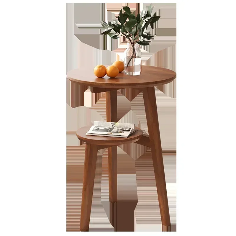 Small Table, Small Coffee Table, Sofa Side Cabinet, Solid Wood Small Round Table, Side Table, Movable Living Room Side Table