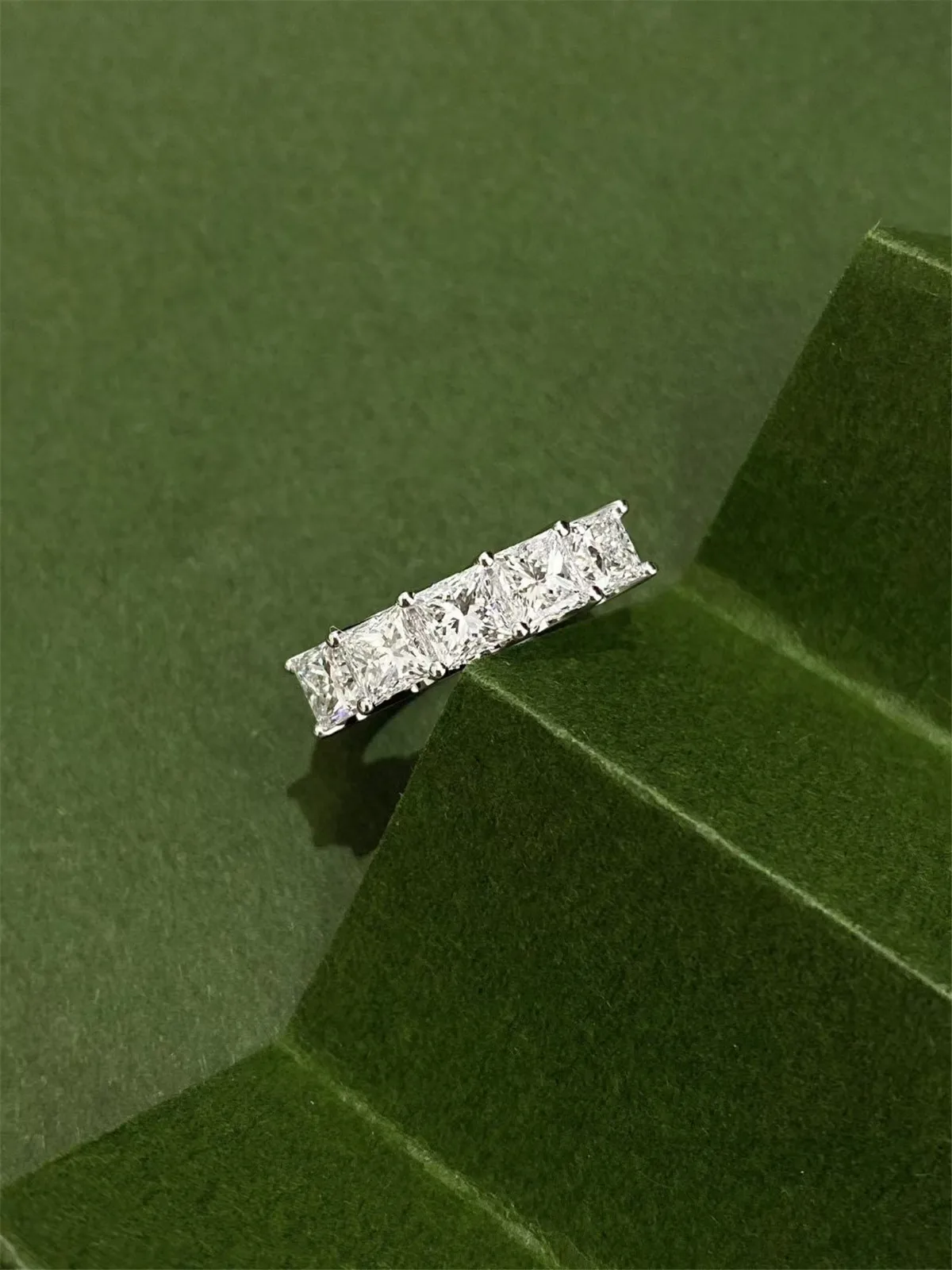 14K real gold laboratory grown diamond princess-shaped 5-stone row ring platinum engagement diamond ring fine jewelry