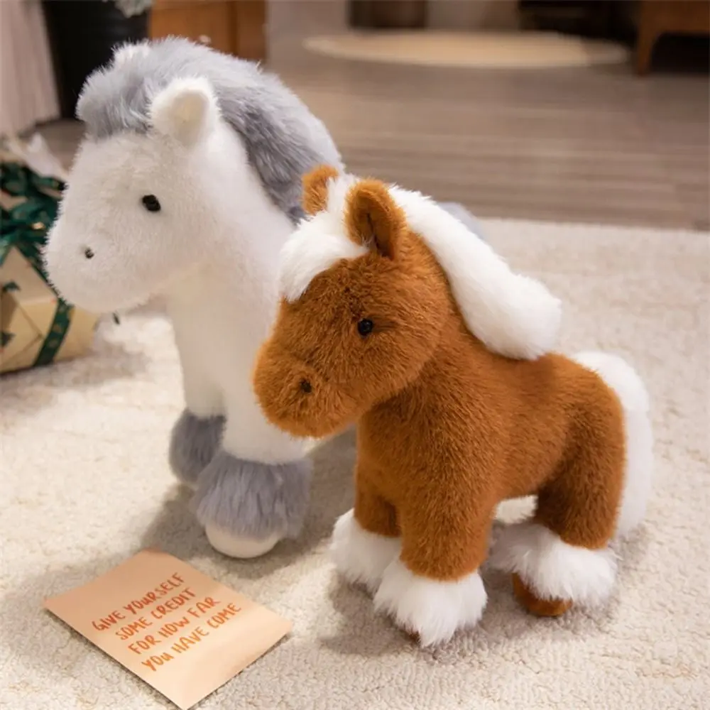 

Plushie Horse Standing Foal Long Mane Fluffy Tail&Horseshoe Pony PP Cotton Simulation Cartoon Horse Stuffed Gift