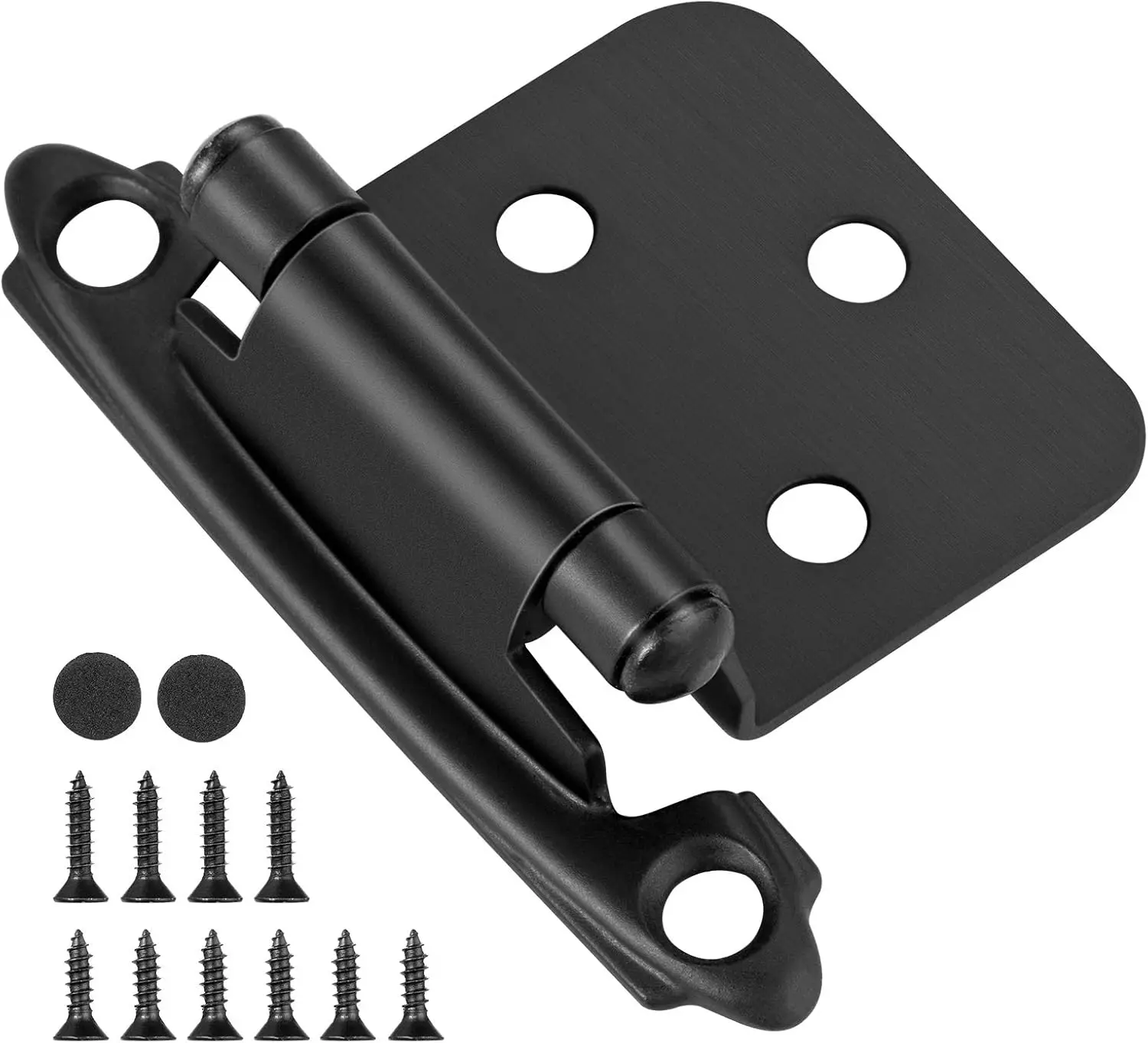 SORGMACH Self closing matte black kitchen flush cabinet door hinges, 10 pairs of 2-1/8 inch cabinet hinges, variable cabinet hin