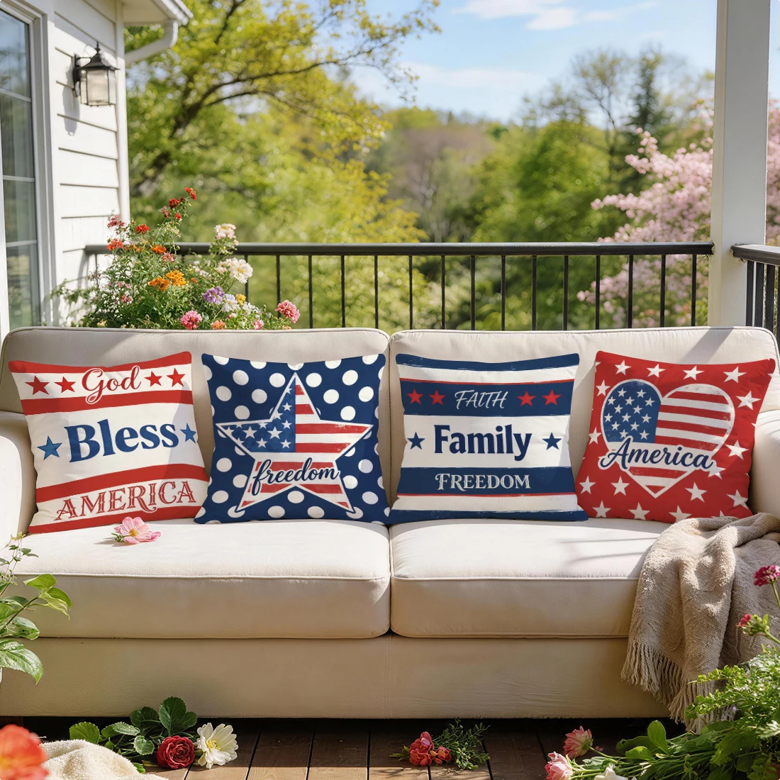 4Pcs Independence Day Star Cushion Covers Single-sided Printed 40/45/50CM Throw Pillow Case Cover Sofa Cushion Home Room Decor