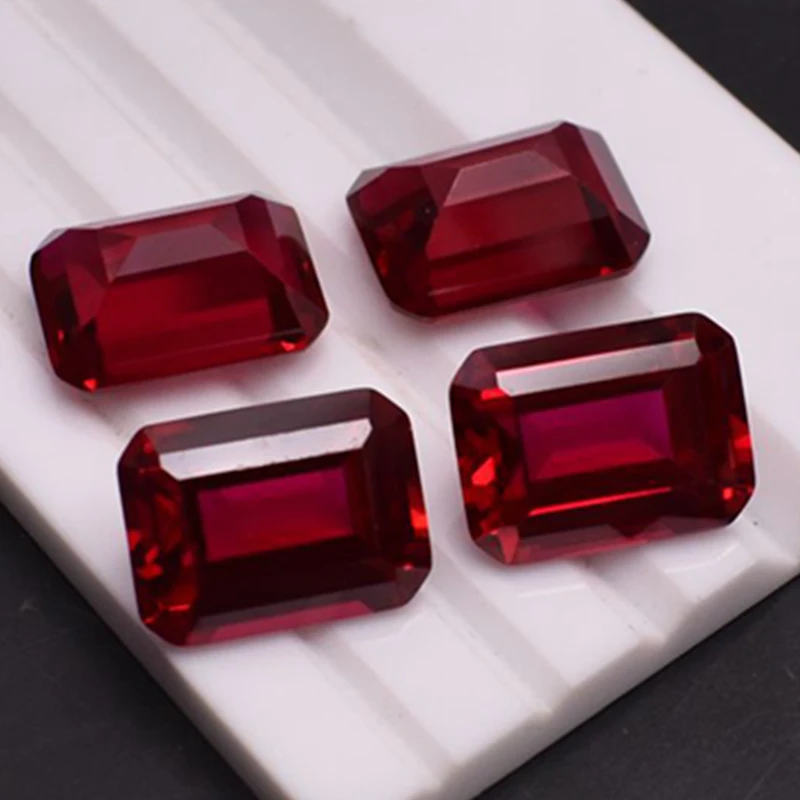 

Natural Emerald Cut Deep Red Ruby 10×14mm 10.5ct VVS Loose Gemstone for Jewelry Making Gem DIY Gift