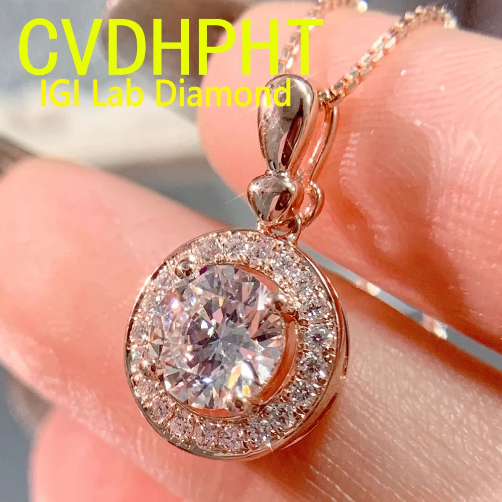 

Круглое огранки CVD HPHT, выращенное в лаборатории бриллиантовое ожерелье, 14-каратное розовое золото, свадебное бриллиантовое ожерелье для женщин