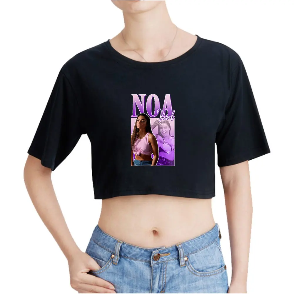 

Noa Kirel винтажный укороченный топ 90-х годов с открытым пупком, футболка большого размера, топы с круглым вырезом, забавная футболка, женский топ