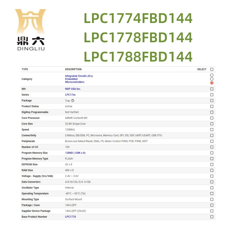 LPC1774FBD144 LPC1778FBD144 LPC1788FBD144 microcontrolador IC de 32 bits 144LQFP