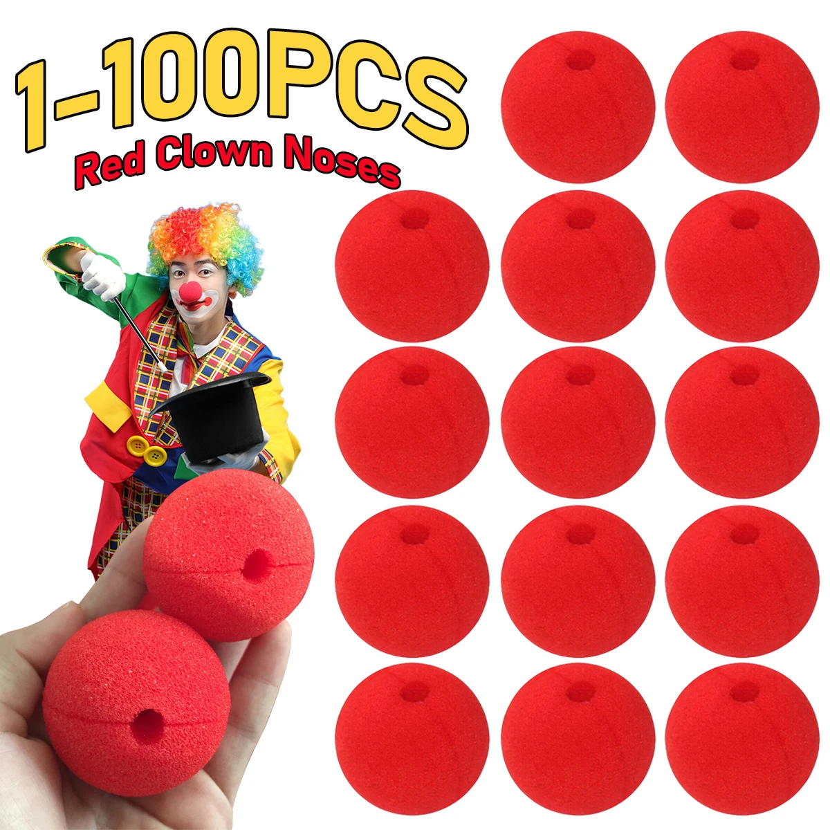 1-100pcs Red Sponge Clown Nose Circus Cosplay Halloween Costume Festival Make Up Clown Nose Supplies Party Wedding Decoration