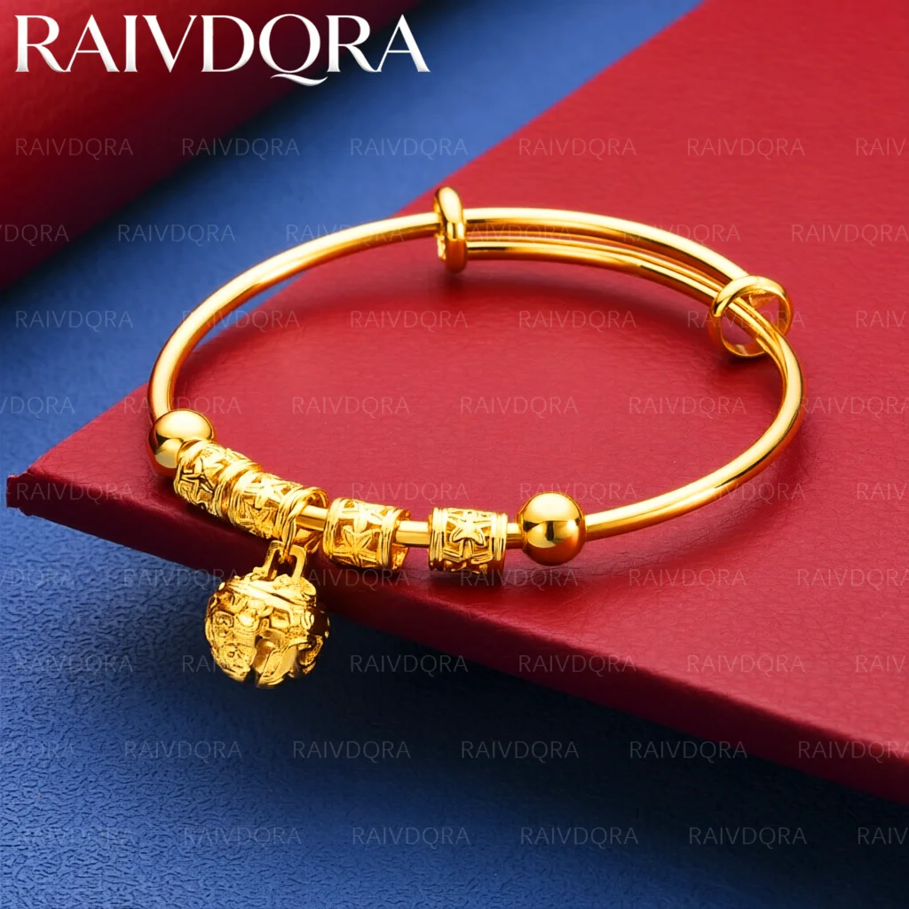 18K Gold Plated Hollow Bell Beads Bangles for Women's Adjustable Bracelets Fashion Street Versatile Jewelry Best Gift