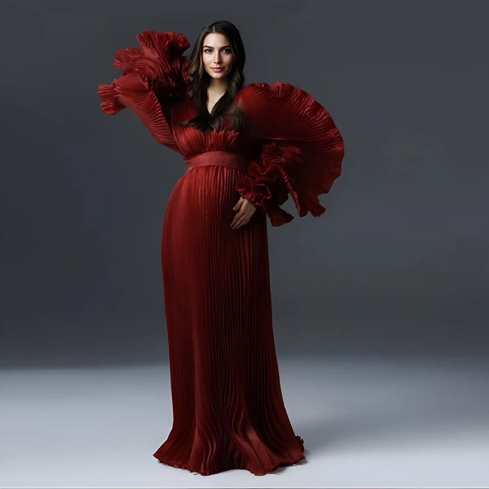 

Custom Made V Neck Pleated Organza Pregnancy Photoshoot Dress Long Dress for Photo Shoot Baby Shower Dresses for Pregnant Woman