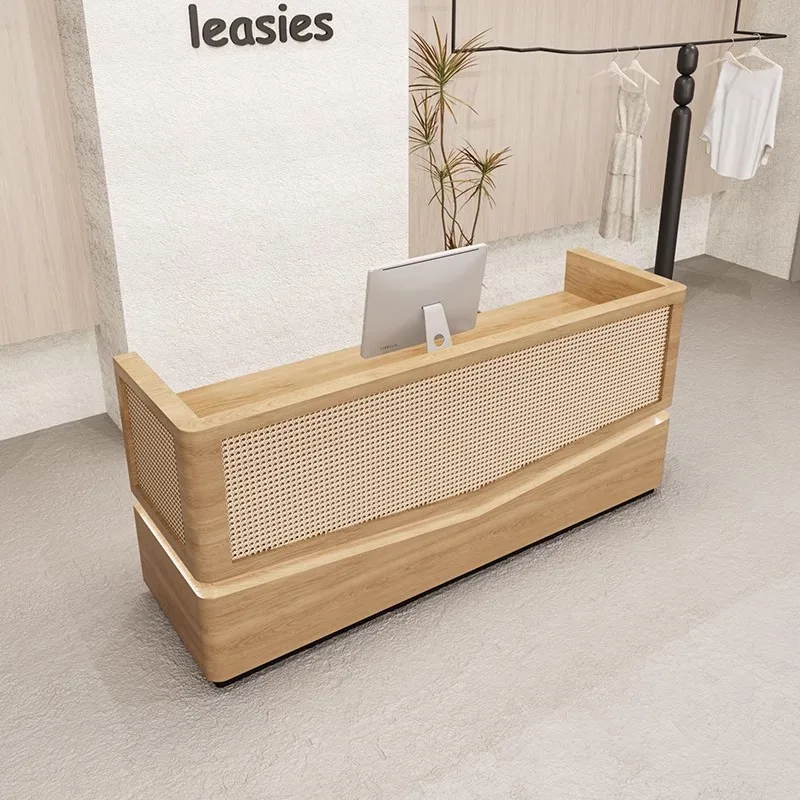 Japanese Bar Checkout Page Shop Small Counter Rattan Front Desk Customized Reception Desk Podium Stand Pulpitos Furniture