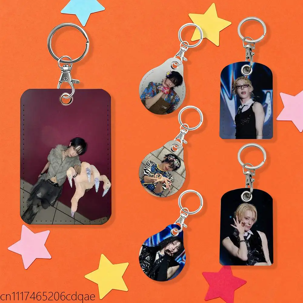 FOR Haru X-XLOV 1pcs Leather Card Holder With Key Ring Water Drop Shaped Key Case Keychain Doorlock Accessories