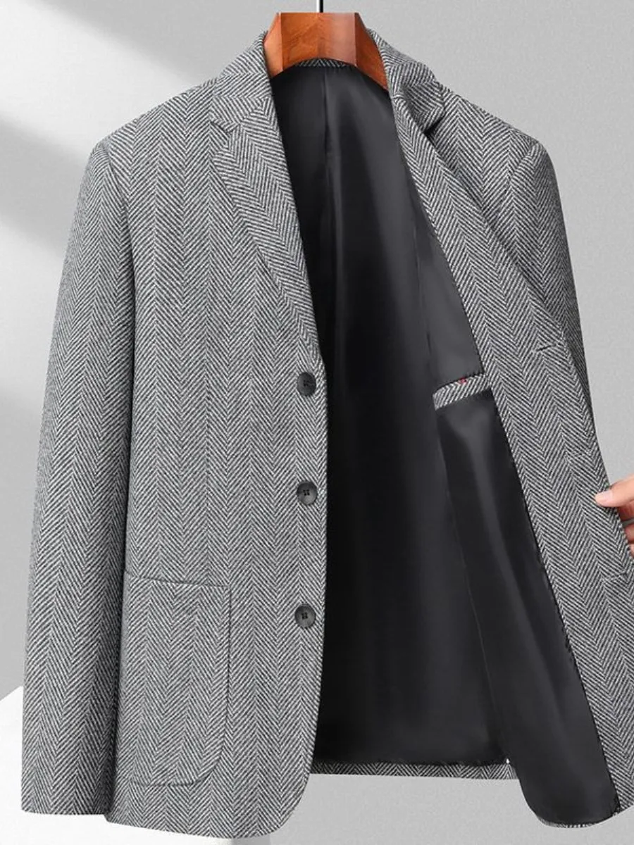

Casual Tweed Men's Suit Tee-Button Dad Sle Single-Breasted Windbreaker Slim Fit Four-Seasons Versatile Removeable Inner Vest