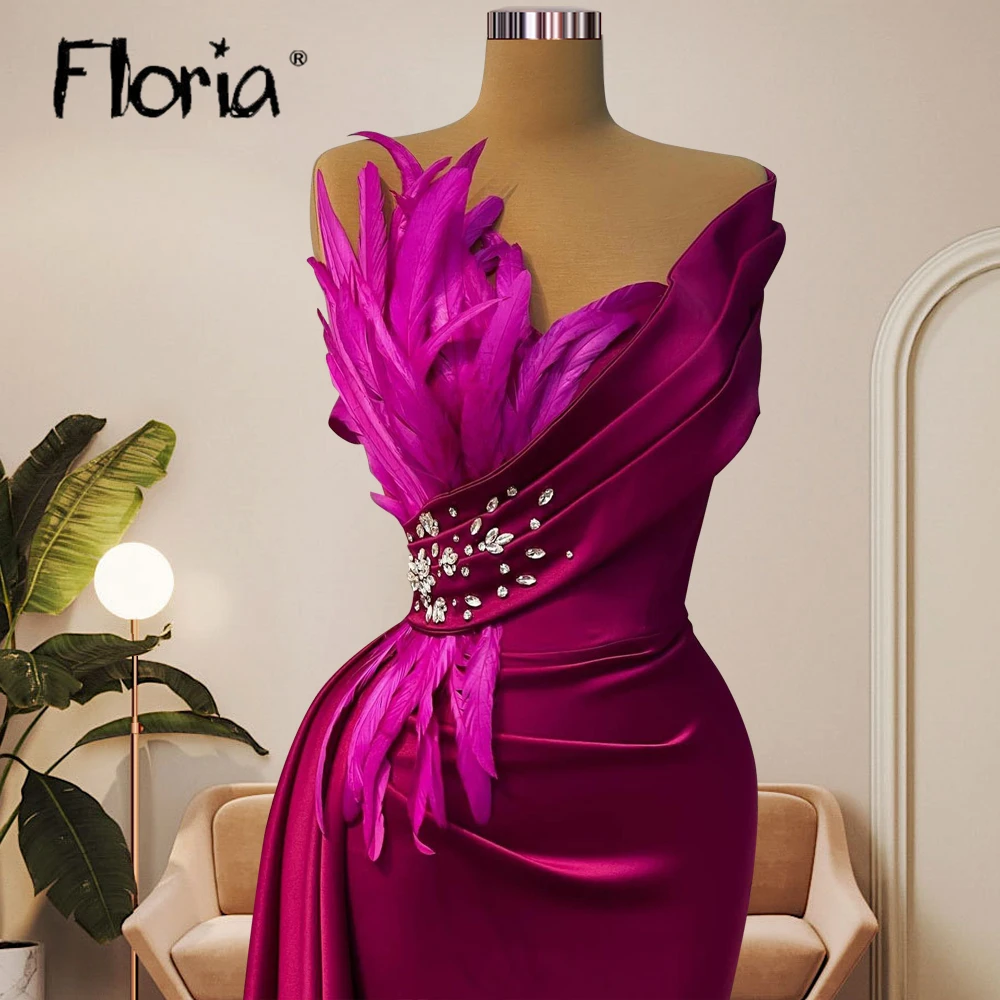 Vestido De fiesta fucsia De plumas De dos diseños para mujer, vestidos De graduación De boda con cuentas hechos a medida, vestidos De compromiso De talla grande