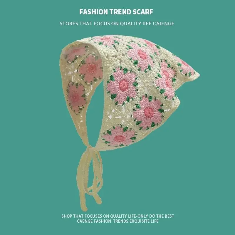 

Korean Spring and Summer Sweet Girls Handmade Crochet Hollow Triangle Headband Towel Women Travel Literary Photo Hair Scarf