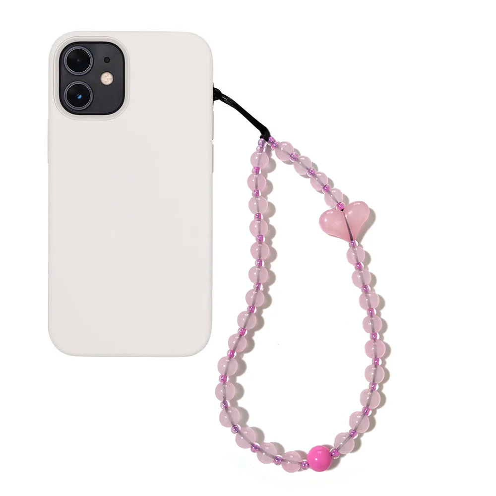 HERLOOK Rose Quartz Beads Phone Charm Pink Heart Phone Strap Chain Y2K accessori Summer Jewelry Lanyard