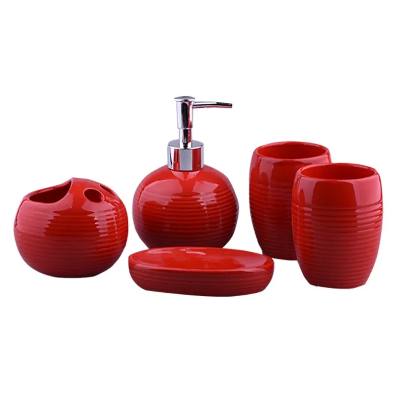 Pure Color Bathroom Five-piece Ceramic Toiletry Set Mouthwash Cup Soap Dispenser Nordic Home Accessories Gifts