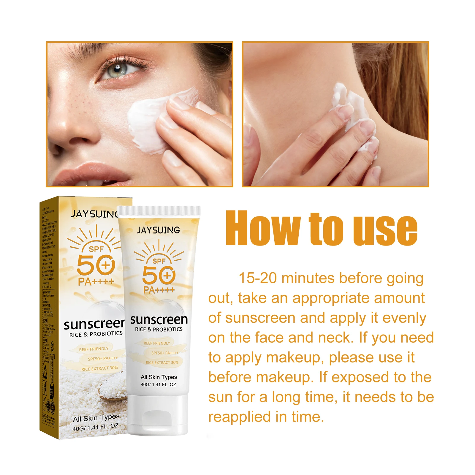 واقي من الشمس من الأرز العضوي البروبيوتيك يمنع الدباغة ويقلل من خطر حروق الشمس ومقاوم للماء وحماية واسعة الطيف وغسول مقاوم للأشعة فوق البنفسجية #6