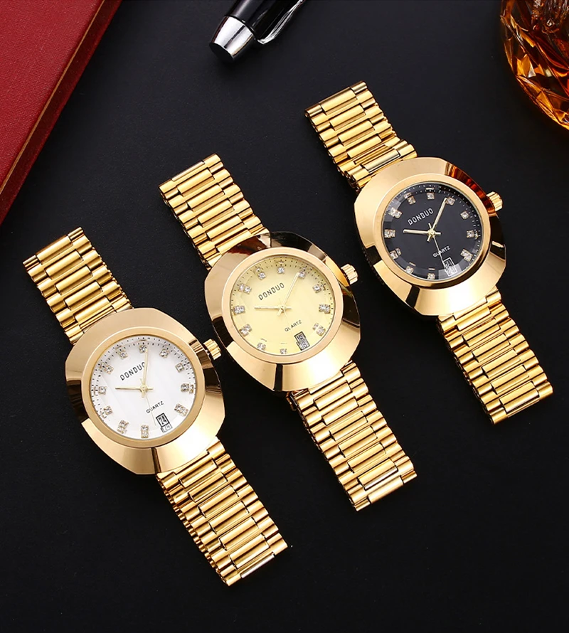 Luxury Couple Men Women Quartz Watch Gold Black Diamond Inlay Reloj Business Man Wristwatch Male Ladies Clock Hombre Masculino