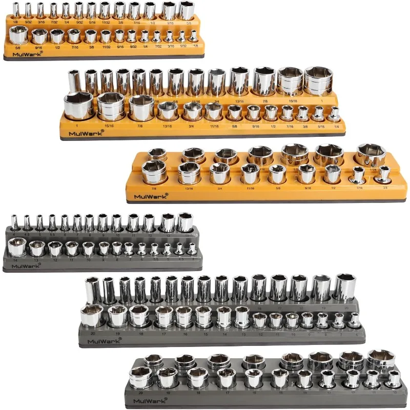 

6PC Magnetic Socket Organizer - Socket Holder Set Contain SAE Metric 1/4", 3/8", 1/2" Socket Tray Holds 141 pieces