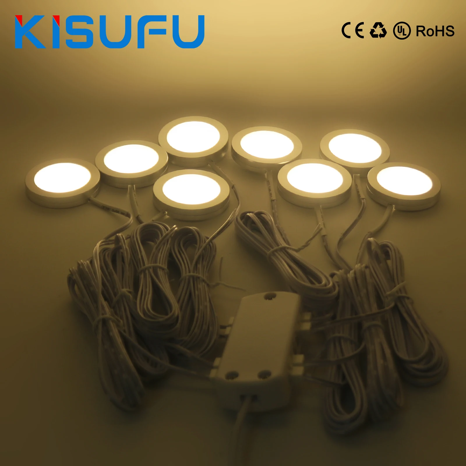 

8 IN 1 Ultra thin Round Ceiling Lights Warm White 12V EU/UK/US/AU Switch Plug LED Under Cabinet Light for Home Room Decoration