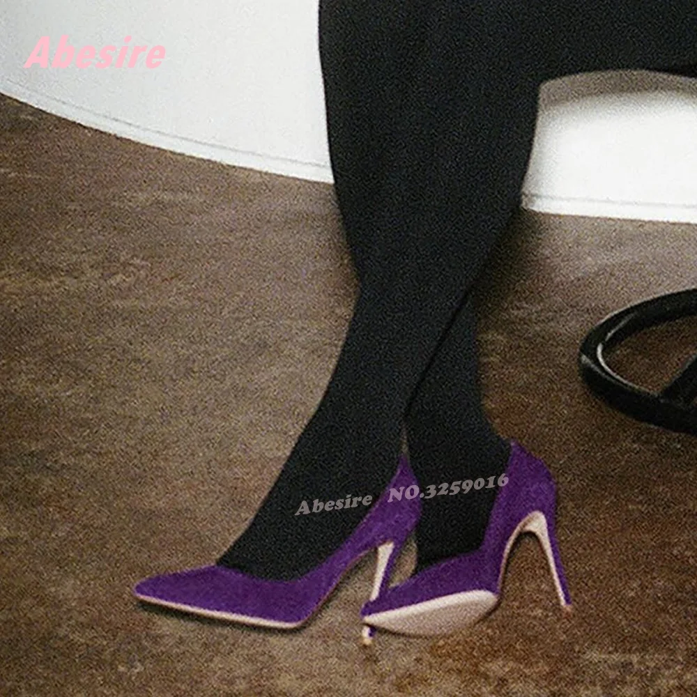 

Purple Suede Shallow Pumps Pointy Toe Solid Stiletto Heels Summer for Women 2025 New Arrival Party Runway Shoes Sexy Luxury