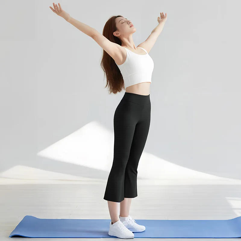 Women High Waist Capri Yoga Pants Summer Quick Dry Running Leggings 3/4 Cropped Sports Tummy Control Workout Pants for Pilates
