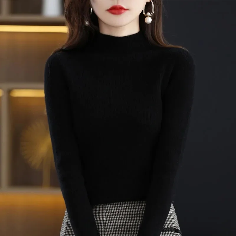 Fashion Turtleneck Wool Cashmere Women Knitted Sweater Long Sleeve Pullover Autumn Winter Clothing Jumper Top Pull Femme