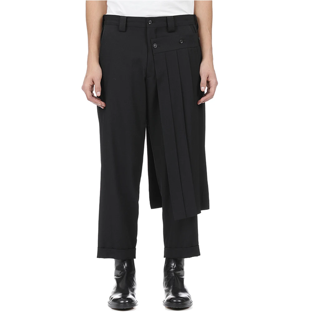 Mannen Mode Double Layer Rokken Broek Nieuwe Trend Dark Deconstructed Geplooide Broek Rechte Pijpen Broek Geslachtloos Streetwear