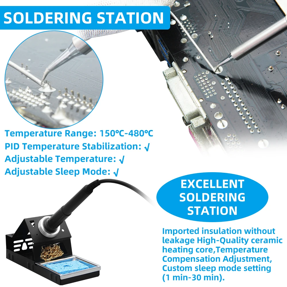 Kaisi 8512D Rework Soldering Station 750W 2 in 1 Hot Air Soldering Iron Station With T12 Iron Tip Display Welding Repair Tools