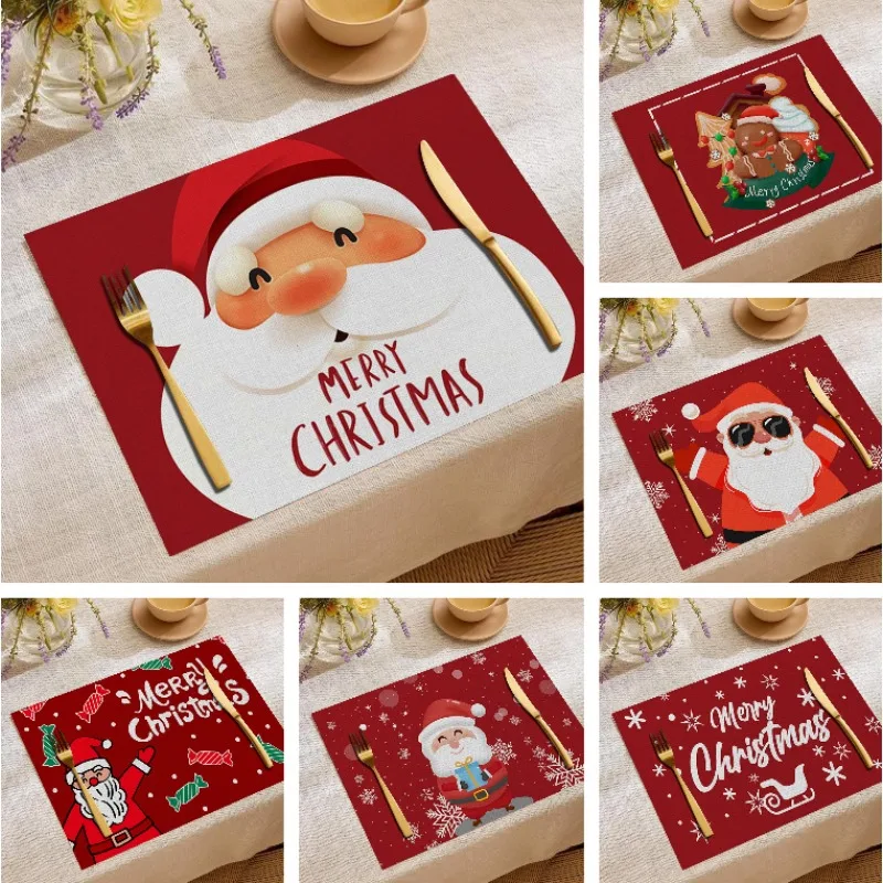 Weihnachts-Tischset aus Leinen, Weihnachtsmann-Tischsets mit Rentier-Aufdruck, geeignet für Weihnachtsdekoration in Küchen, Wohnzimmer, Partys usw
