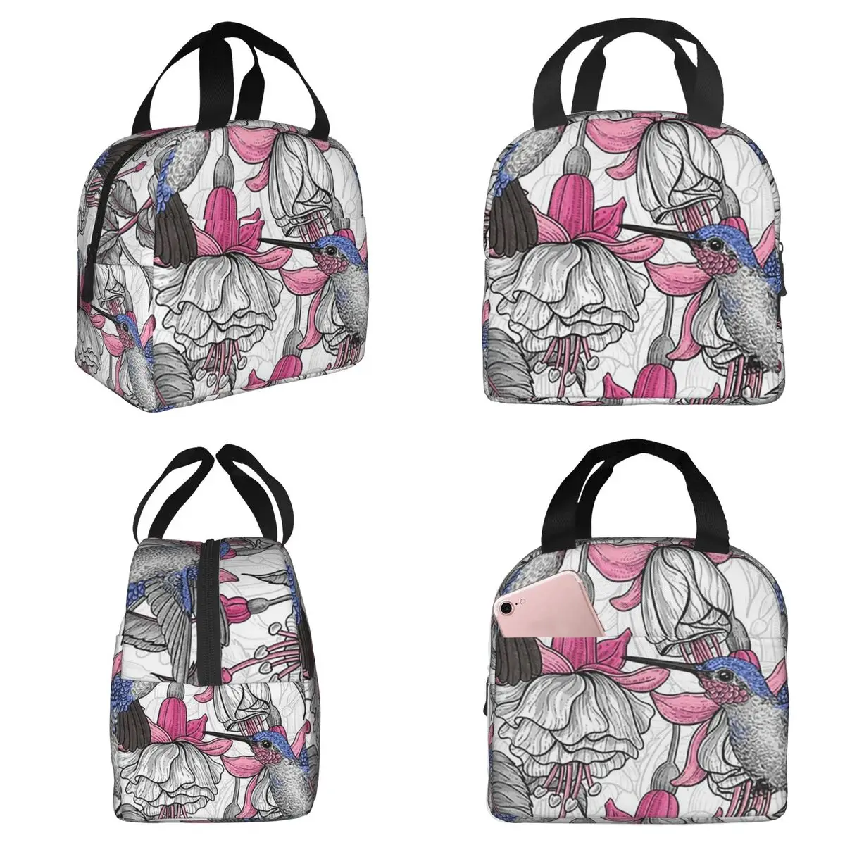 

Винтажная термосумка для обедов с рисунком птиц и розовых цветов для женщин, офисная термосумка-холодильник для еды, портативный контейнер для обедов