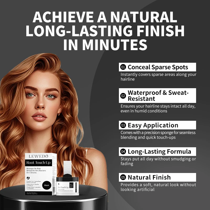 Poudre de ligne de cheveux 2 en 1, maquillage naturel, correcteur de cheveux, avec couvercle bouffant miroir, cheveux blancs, dissimule instantanément