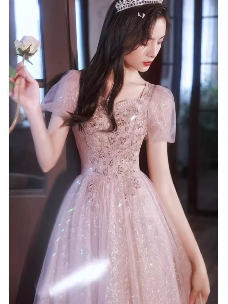 Robe de soirée rose amincissante, taille haute, jupe trapèze longue pour 8e anniversaire, mariage, fiançailles, 8 bal