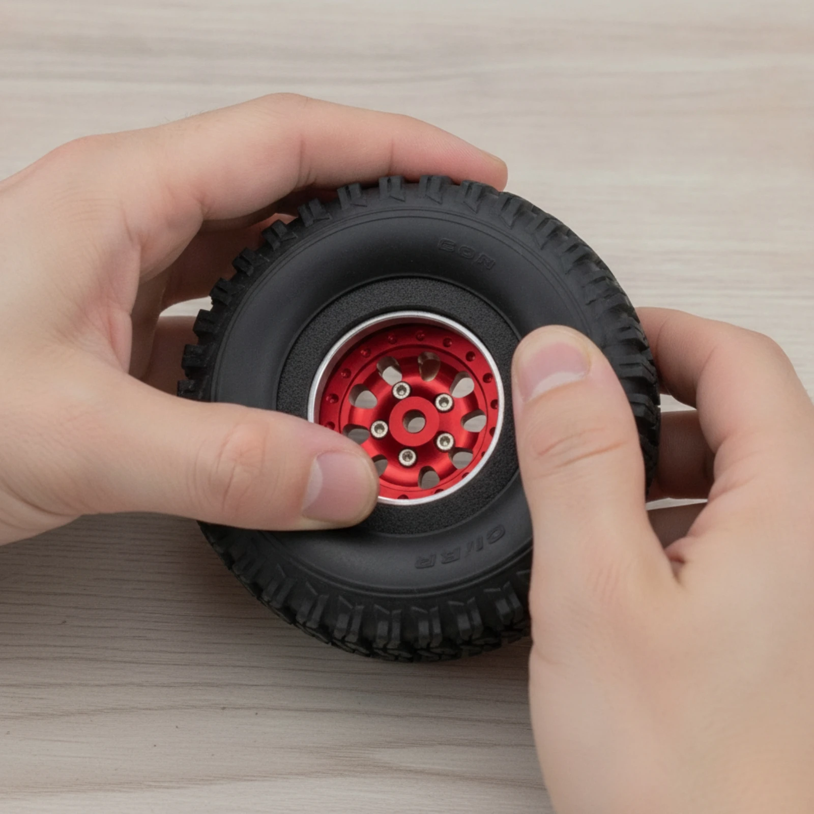 6 Pieces RC Wheel and Tire Assemblies Rubber Wheel and Tire Set RC Wheels with Beadlock Look Aggressive Lugs Tires Direct Fit