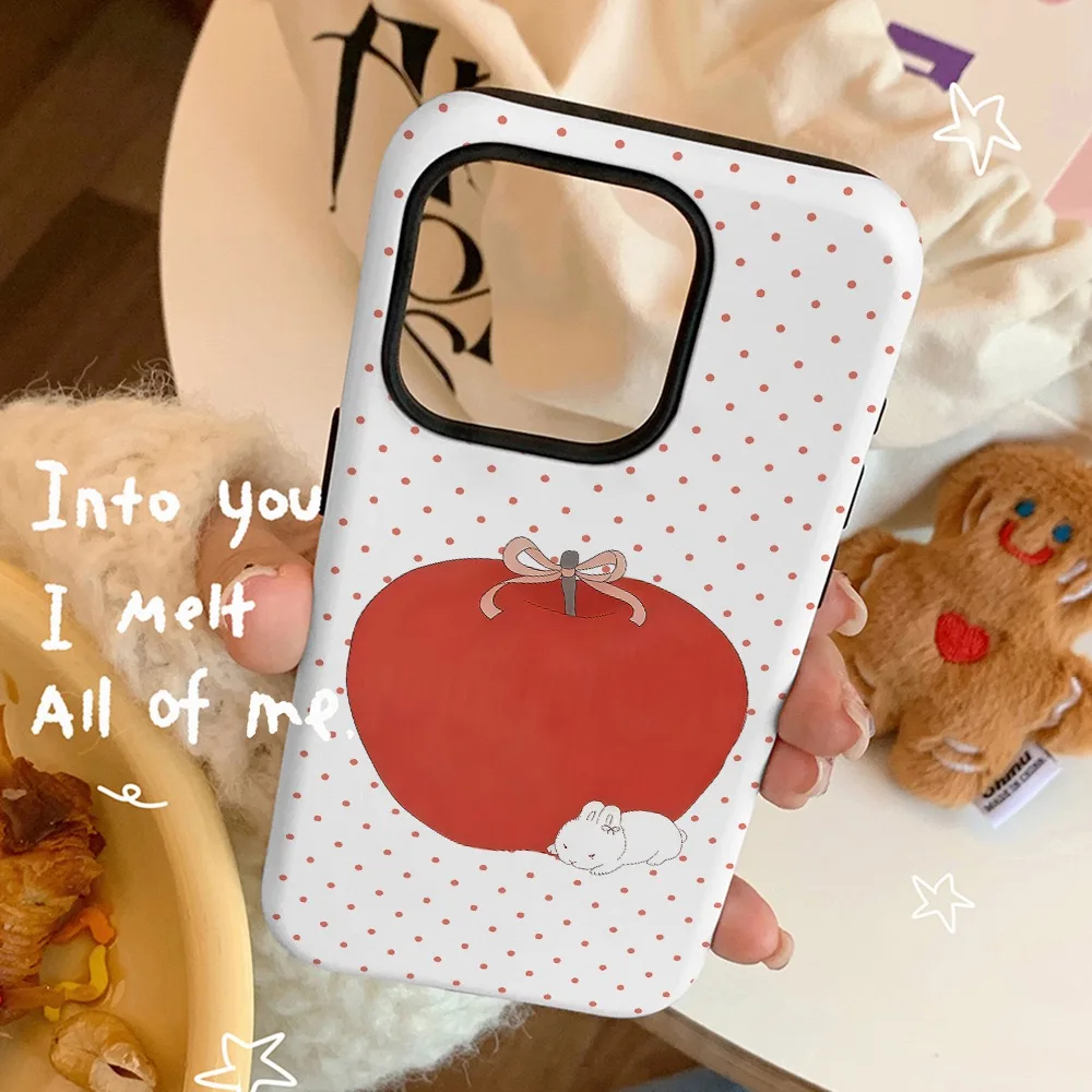 Red Polka Dot Apple Rabbit Phone Case for Samsung Galaxy S20 S23 S24 S25 S26 FE Plus Ultra Edge 4G 5G Luxury Double-layer Cover