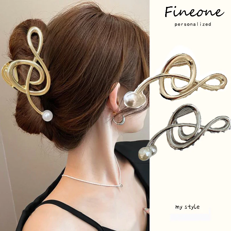 Fashion Musical Note Pearl Metal Hair Claws Barrettes Minimalist Style Hairpins Ladies Hair Accessories Hair Clips Hairgrip