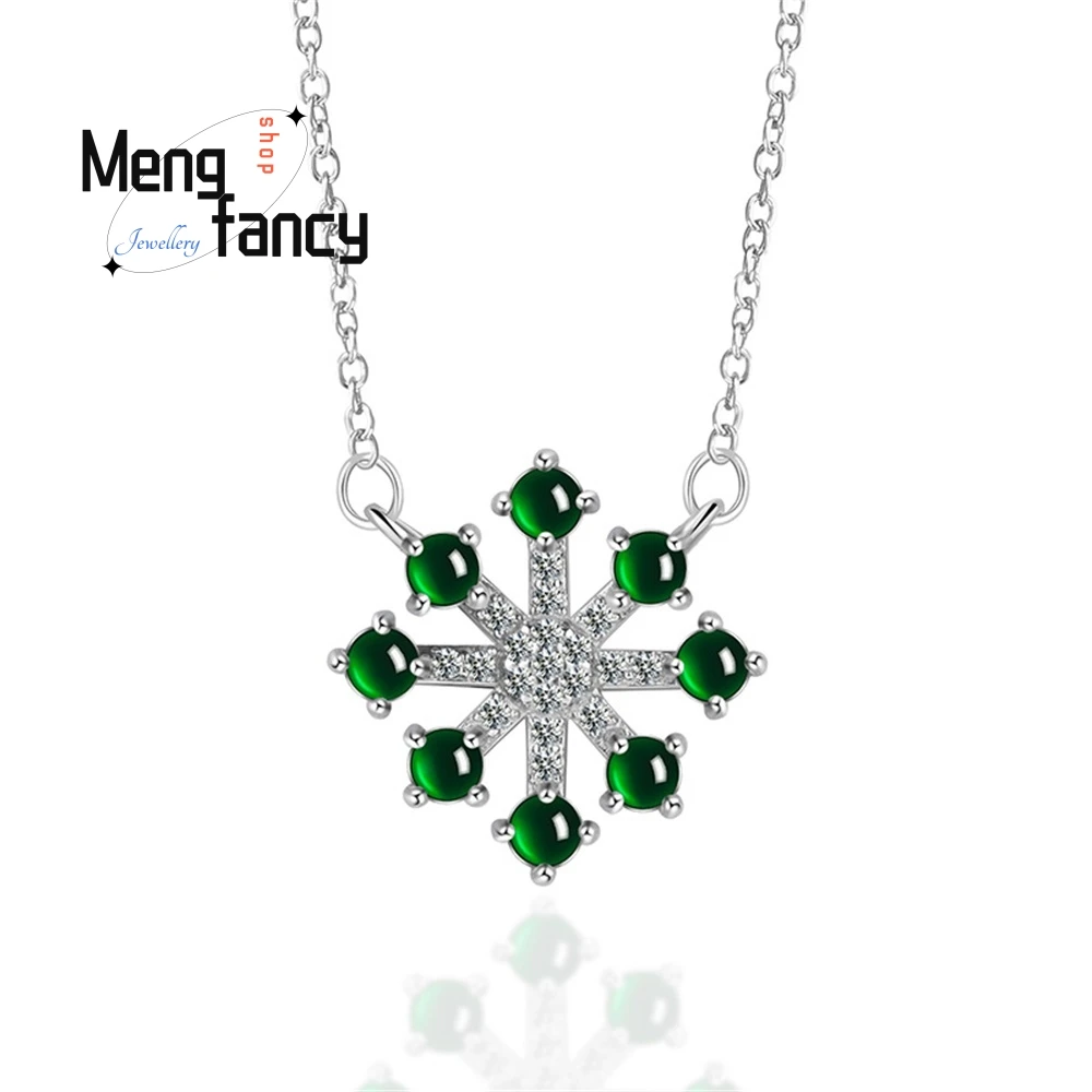 

Natural A Goods Emerald Egg Face Sunflower S925 Silver Inlaid Jade Pendant Fashion High - Grade Women's Set Chain Luxury Necklac