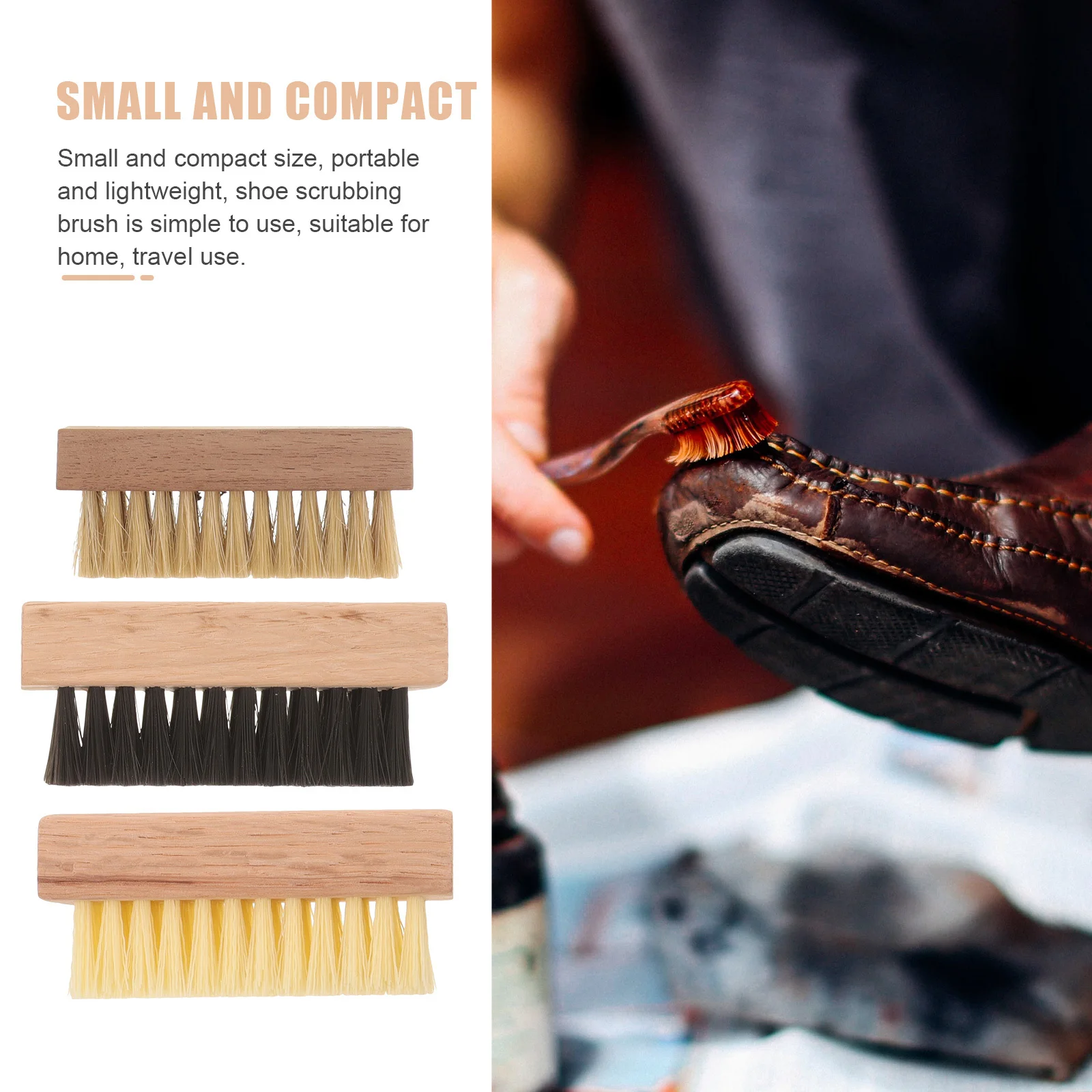 

3 Wooden Shoe Brushes Ergonomic Handle Soft Bristles for Sports Shoes Cleaning PP Remover Home Travel Oak