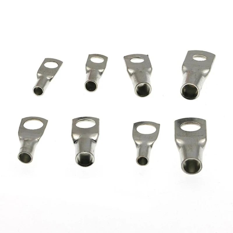 60Pcs Bolt Hole Tinned Copper Cable Lugs Battery Terminals Set Wire Terminals Connector SC10-6 SC16-8 SC25-8 ,Silver