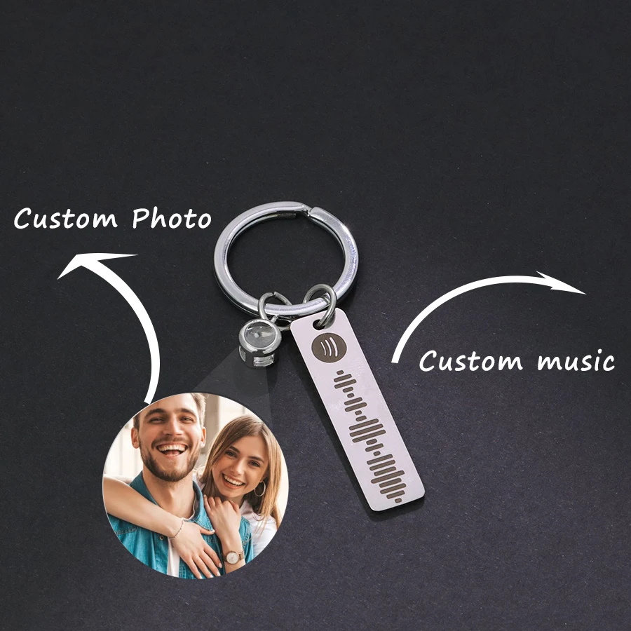 Stainnless Keychain Custom Projection Photo KeyChain Spotify Code Personalized Engraved Date Name Customized Photo Jewelry 2024