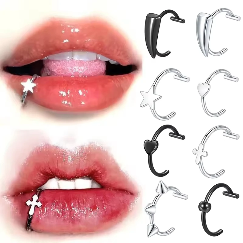 1Pc Stainless Steel Punk Clip on Fake Piercing Nose Wrap Non Piercing Lip Rings Unisex Nose Ring Women Men Tusk Body Jewelry