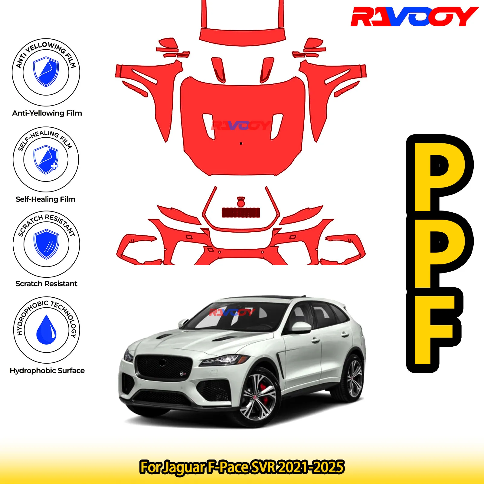 

Для Jaguar F-Pace SVR 2021-2025 глянцевая матовая черная предварительно вырезанная передняя PPF комплект защитной пленки для краски