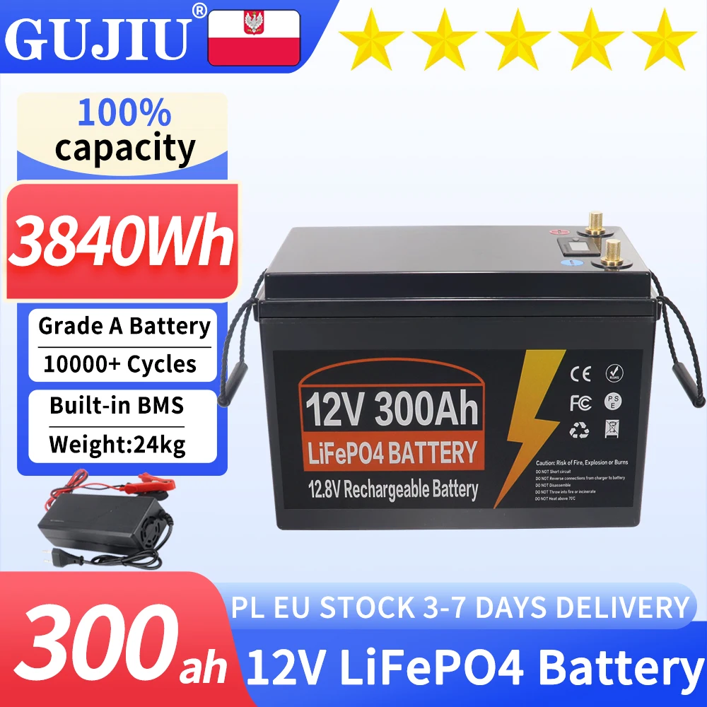 12V 300AH 350Ah 100Ah 150Ah LiFePo4 Batterie mit integriertem BMS Lithium-Eisenphosphat-Zellenpaket für Wohnmobile, Golfwagen und Solarspeicher