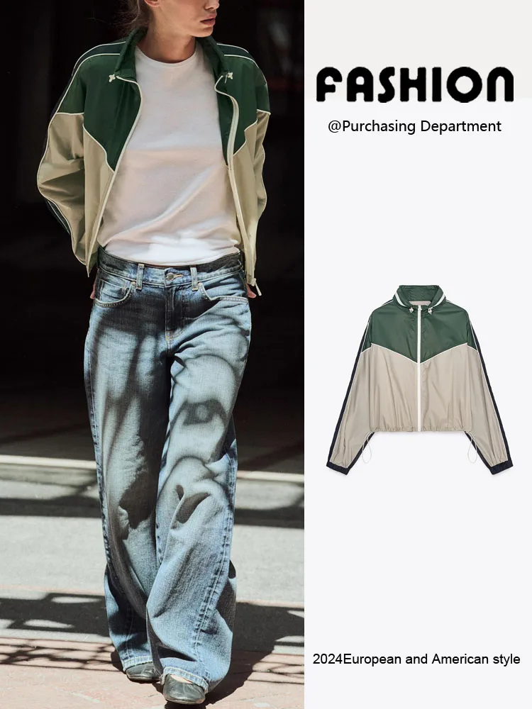 

Spring 2025 Women's Casual Color Blo Hooded Stand Collar Long Sve ort Jaet Outerwear Commute Sle Other 00% Material