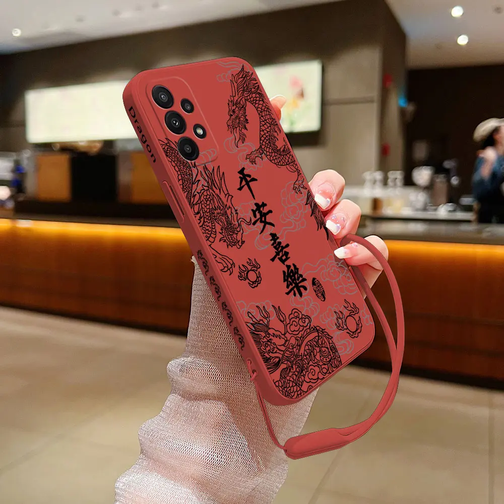 Fashion Cute Black China Dragon Phone Case for Oneplus Nord 3 2 9R 9 8T 8 7 7T Pro 6 5G Liquid Silicone Cover with Hand Strap