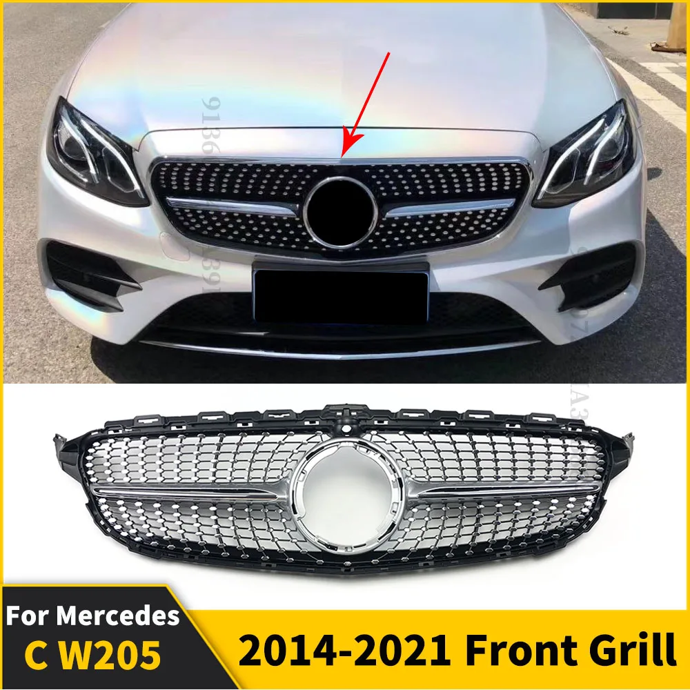 

Upgrade Diamond Style Front Inlet Grille Bumper Grill Hood Mesh For Mercedes W205 S205 C205 Benz C 2014-2021 Tuning Facelift