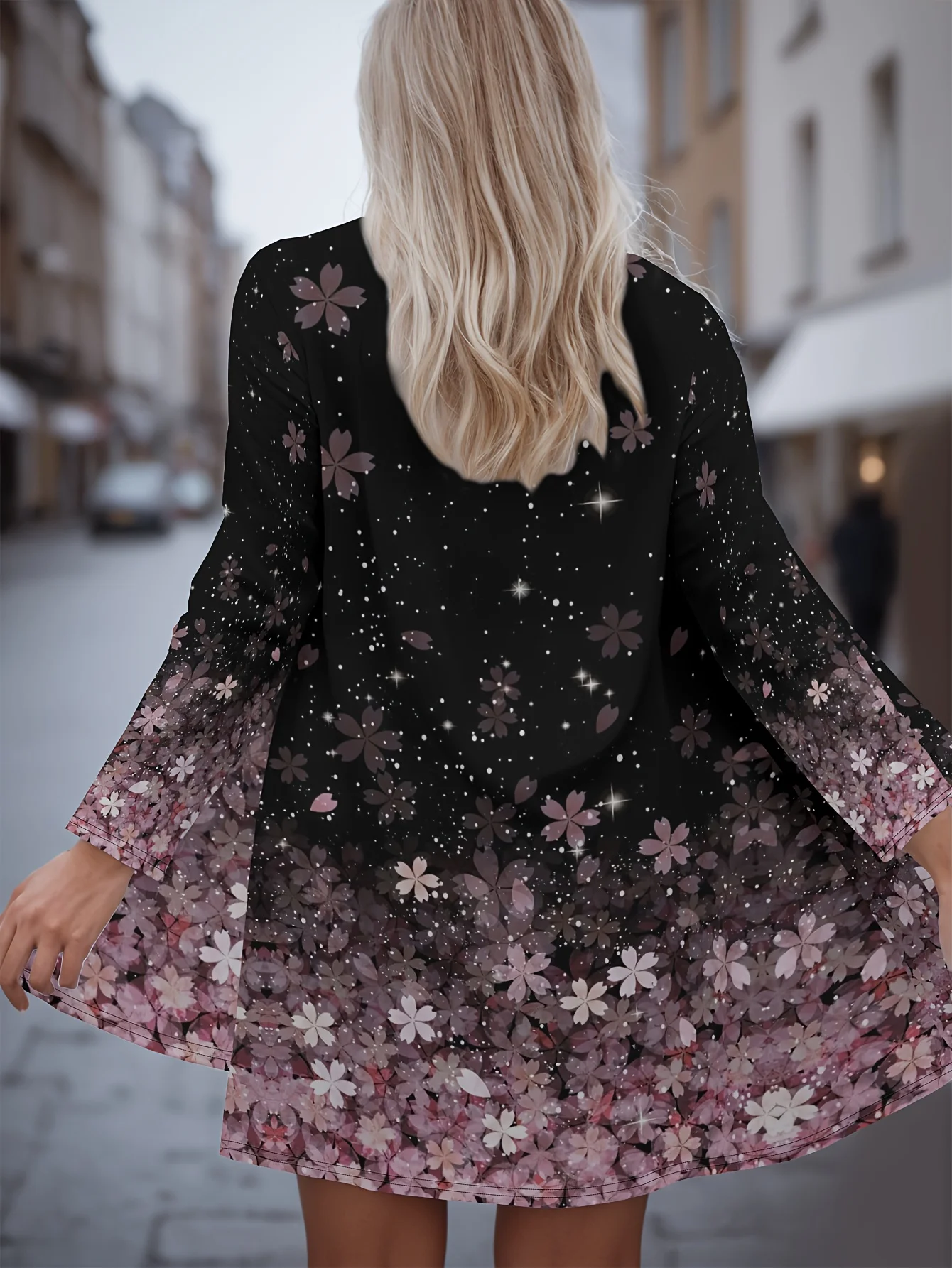 

Модный женский кардиган с длинными рукавами в цветочку, полиэстер с открытой передней частью, легкая накидка, весенне-осенние повседневные пальто для женщин