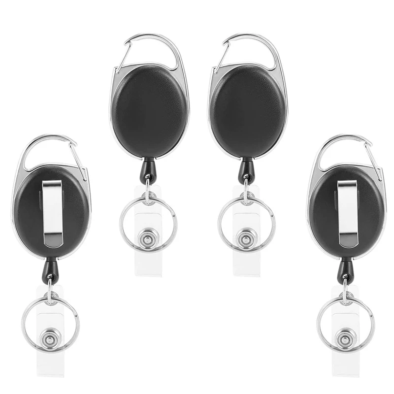 Extendable Key Fob, Set Of 4 ID Jojo Badge Reel With Vinyl Strap And Key Ring, Extendable Lanyard, Carabiner