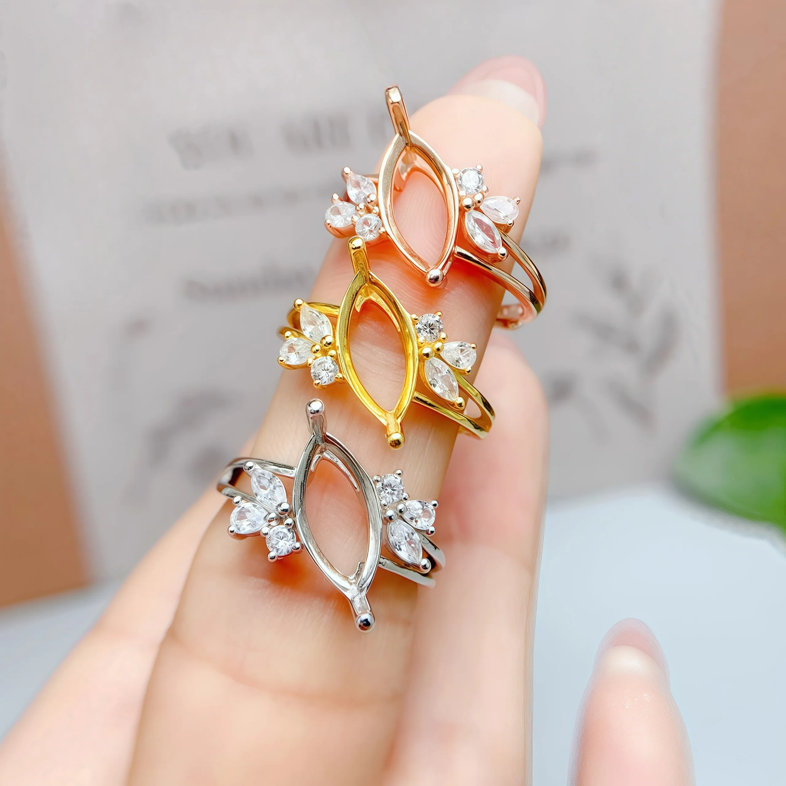 Setting 4*8/5*10/6*12mm Horse Eye Stone S925 Sterling Silver Ring Holder DIY Empty Support for Women Fine Fashion Charm Jewelry