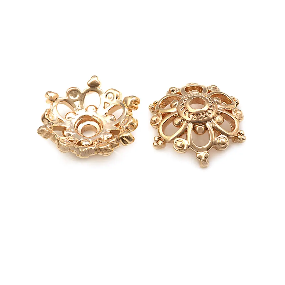 18K Goldfarbene Messing-Blumenperlenkappen Hochwertige DIY-Schmuckherstellungszubehör Halsketten- und Ohrring-Accessoires für Frauen – Detail 19